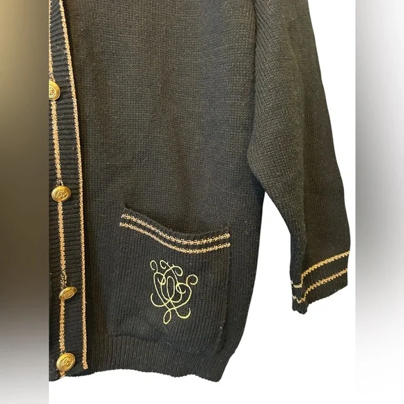 Vintage Sears V-Neck Cardigan with Gold Buttons and Metallic Trim - Picture 7 of 12